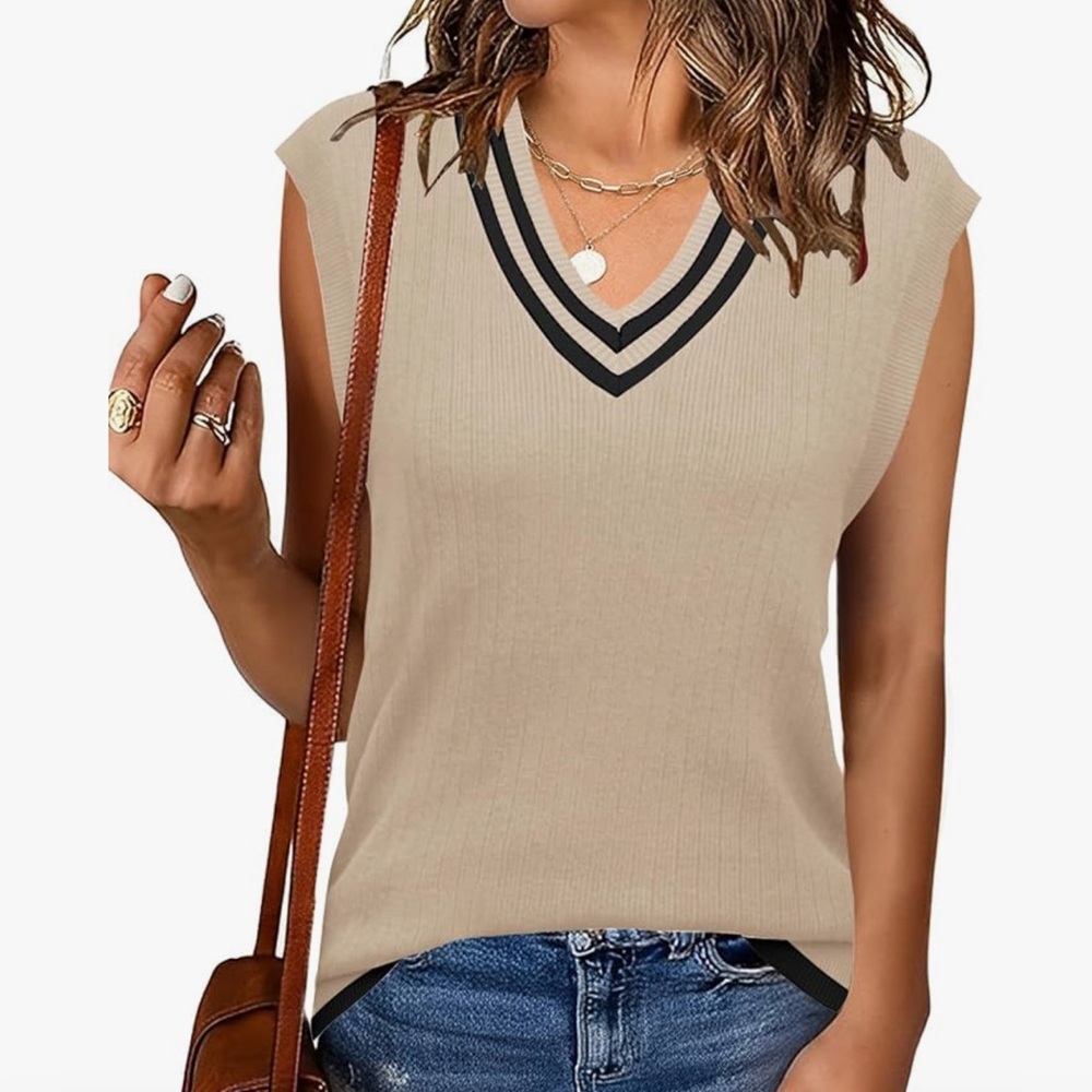 Beige V-Neck Women's Tank Top